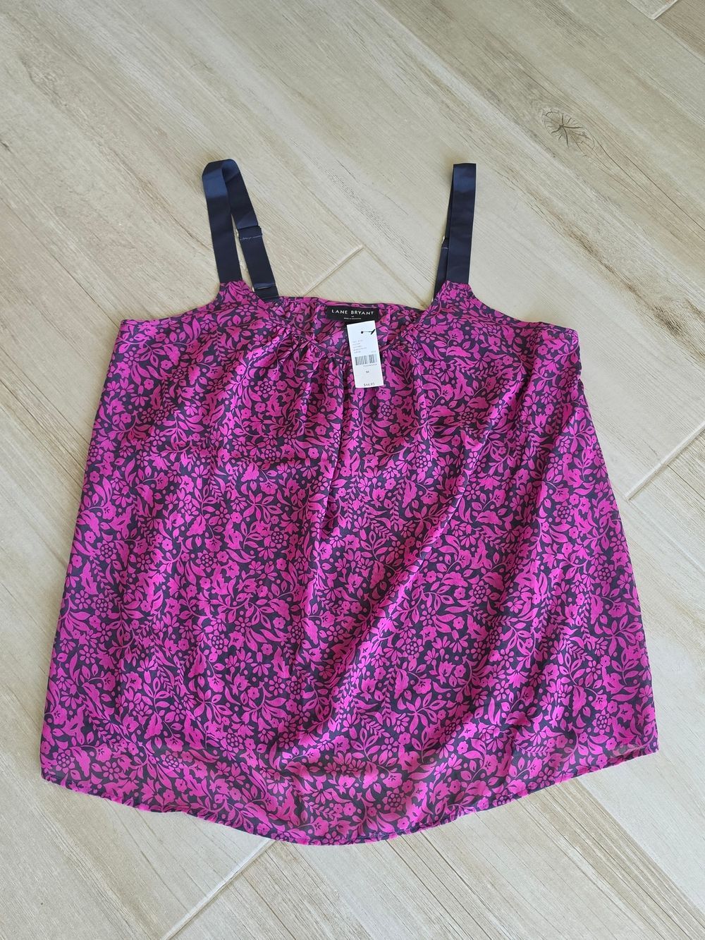 Lane Bryant Magenta and Navy Floral-Print Camisole with Adjustable Straps Sz 16